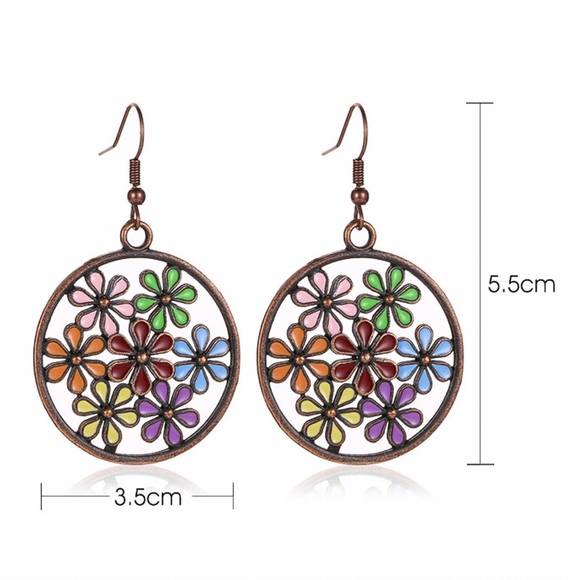 Any 4/$25! Copper Circle Colorful Flower Earrings - Picture 6 of 8